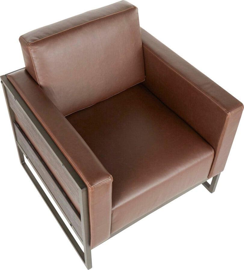 Lumisource Accent Chairs - Drift Industrial Lounge Chair In Antique Metal With Brown Faux Leather & Espresso Wood
