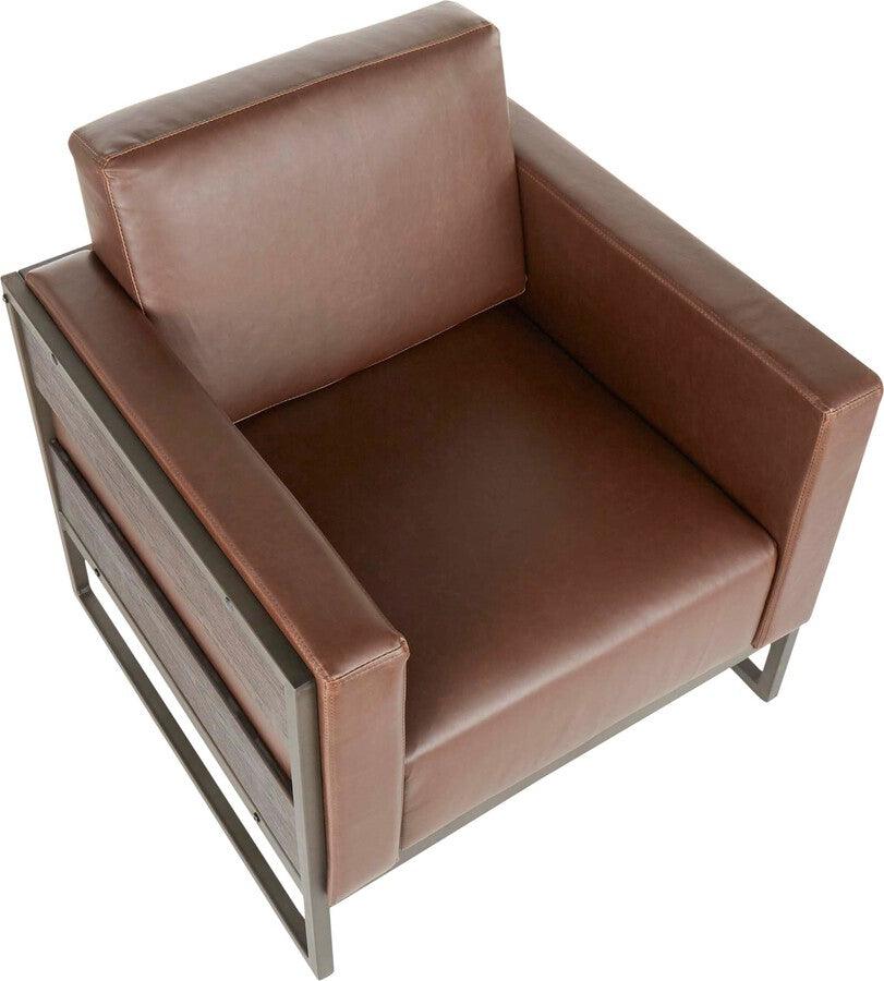 Lumisource Accent Chairs - Drift Industrial Lounge Chair In Antique Metal With Brown Faux Leather & Espresso Wood