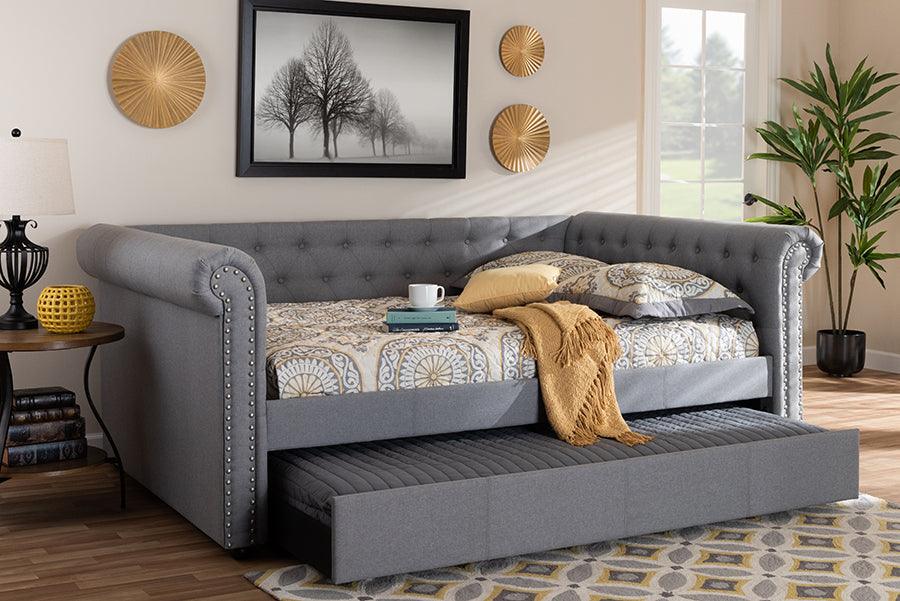 Wholesale Interiors Daybeds - Mabelle Modern and Contemporary Gray Fabric Upholstered Full Size Daybed with Trundle