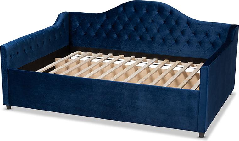 Wholesale Interiors Daybeds - Perry Royal Blue Velvet Fabric Upholstered And Button Tufted Queen Size Daybed