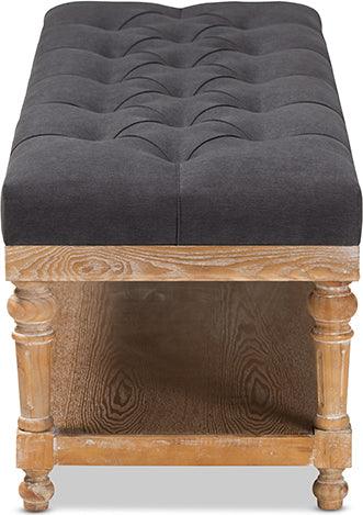 Wholesale Interiors Benches - Linda Modern and Rustic Charcoal Linen Fabric and Greywashed Wood Storage Bench