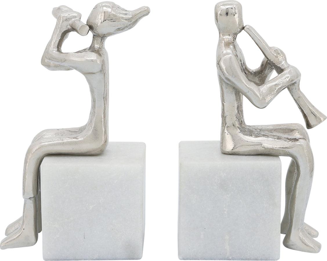 Sagebrook Home Bookends - S/2 Metal Musicians On Marble Base Silver