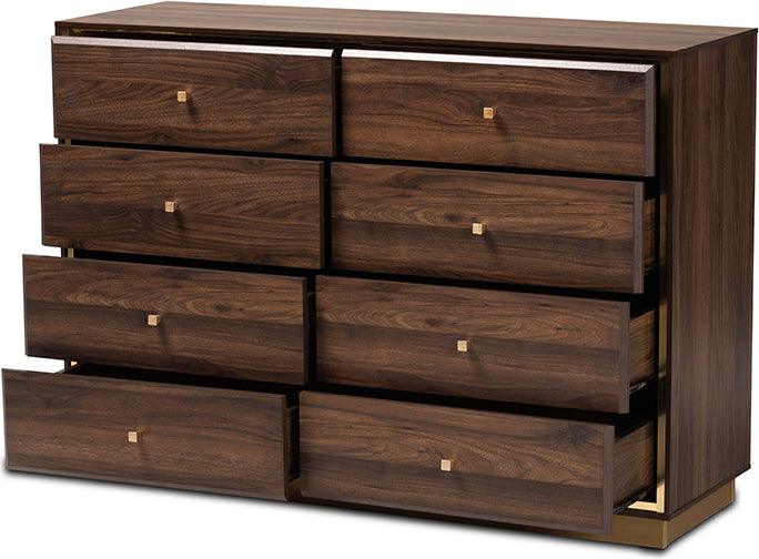 Wholesale Interiors Dressers - Cormac Modern and Contemporary Walnut Brown Wood and Gold Metal 8-Drawer Dresser