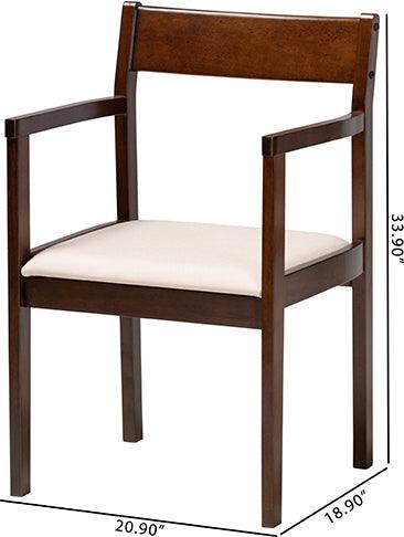 Wholesale Interiors Dining Chairs - Helene Mid-Century Modern Cream Fabric And Brown Finished Wood 2-Piece Dining Chair Set