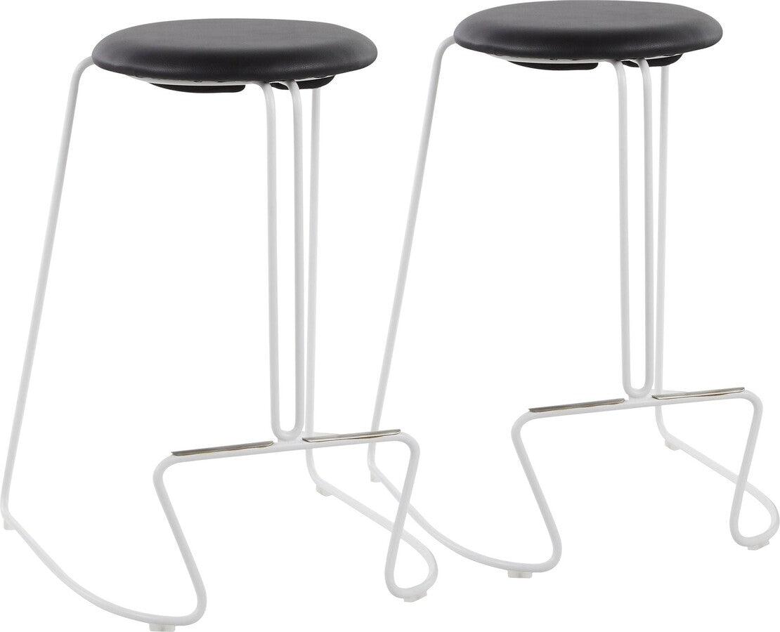 Lumisource Barstools - Finn Contemporary Counter Stool in White Steel and Black Faux Leather - Set of 2