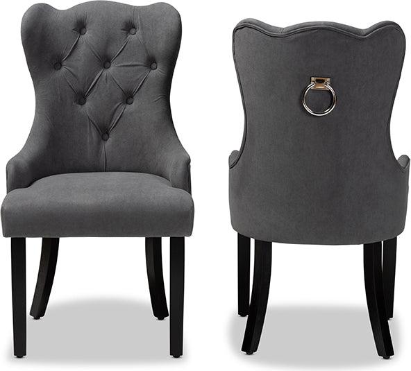 Wholesale Interiors Dining Chairs - Fabre Modern Transitional Grey Velvet and Dark Brown Wood 2-Piece Dining Chair Set