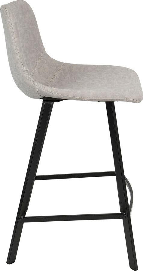 Lumisource Barstools - Outlaw Industrial Counter Stool in Black with Grey Faux Leather - Set of 2
