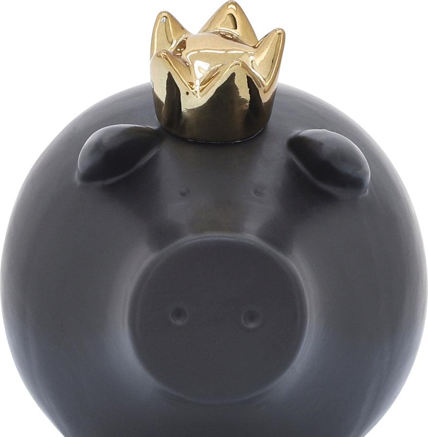 Sagebrook Home Decorative Objects - Ceramic 6" Pig With Crown Black