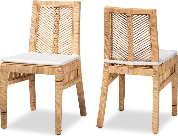 Wholesale Interiors Dining Chairs - Suci Modern Bohemian Natural Brown Rattan 2-Piece Dining Chair Set