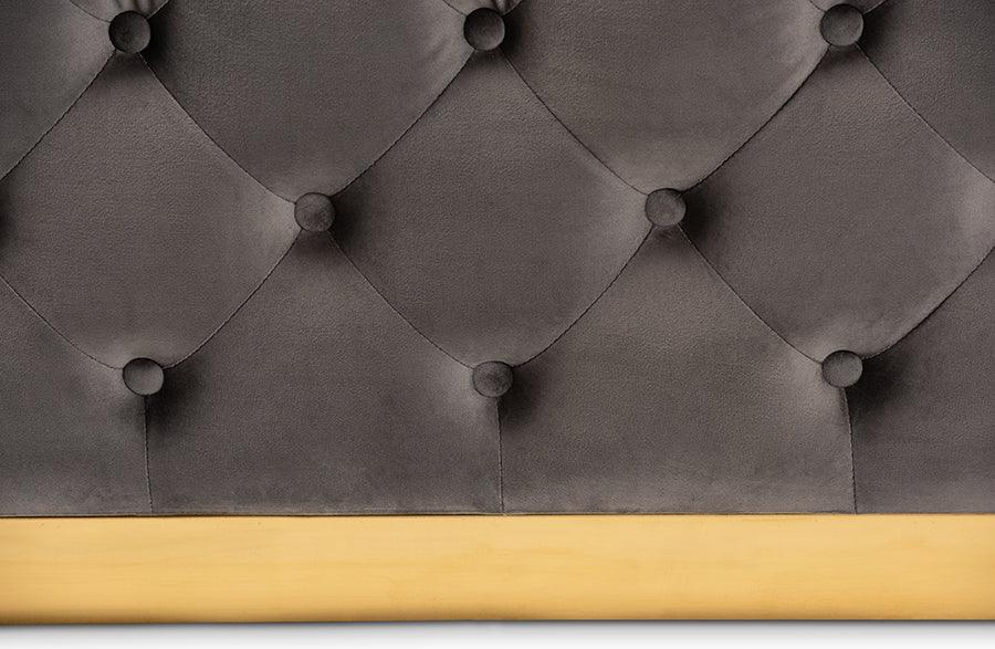 Wholesale Interiors Ottomans & Stools - Verene Glam and Luxe Grey Velvet Gold Square Cocktail Ottoman