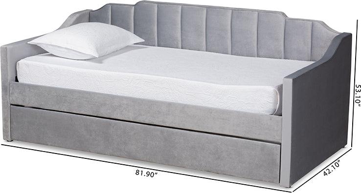 Wholesale Interiors Daybeds - Lennon Grey Velvet Fabric Upholstered Twin Size Daybed with Trundle