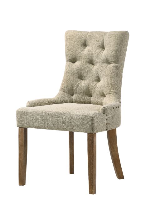 ACME Dining Chairs - ACME Yotam Side Chair, Beige Fabric & Salvaged Oak Finish