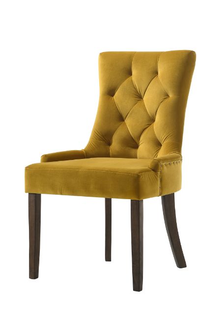 ACME Dining Chairs - ACME Farren Side Chair, Yellow Velvet & Espresso Finish