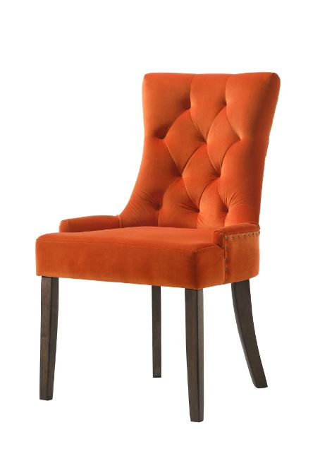 ACME Dining Chairs - ACME Farren Side Chair, Orange Velvet & Espresso Finish