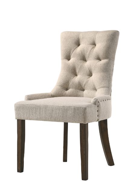 ACME Dining Chairs - ACME Farren Side Chair, Beige Fabric & Espresso Finish