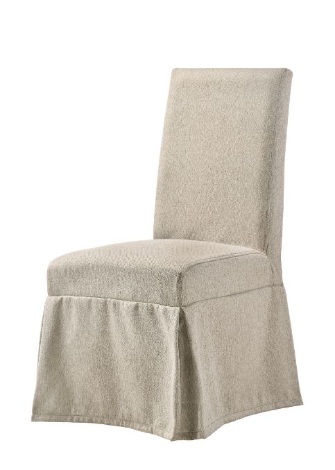 ACME Dining Chairs - ACME Faustine Side Chair, Tan Fabric & Salvaged Light Oak Finish