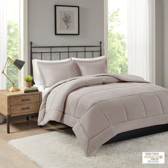 Olliix.com Comforters & Blankets - Microcell Down Alternative Comforter Mini Set Taupe Cal King