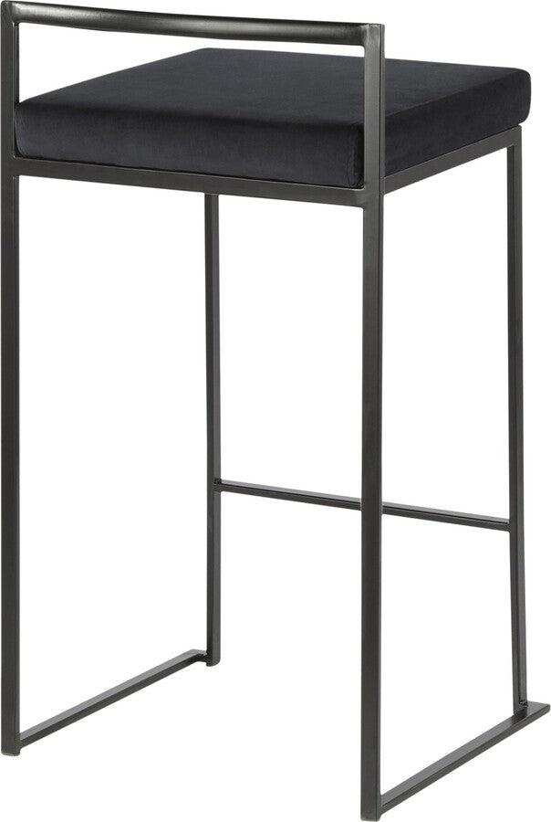 Lumisource Barstools - Fuji Contemporary Stackable Counter Stool in Black with Black Velvet Cushion - Set of 2
