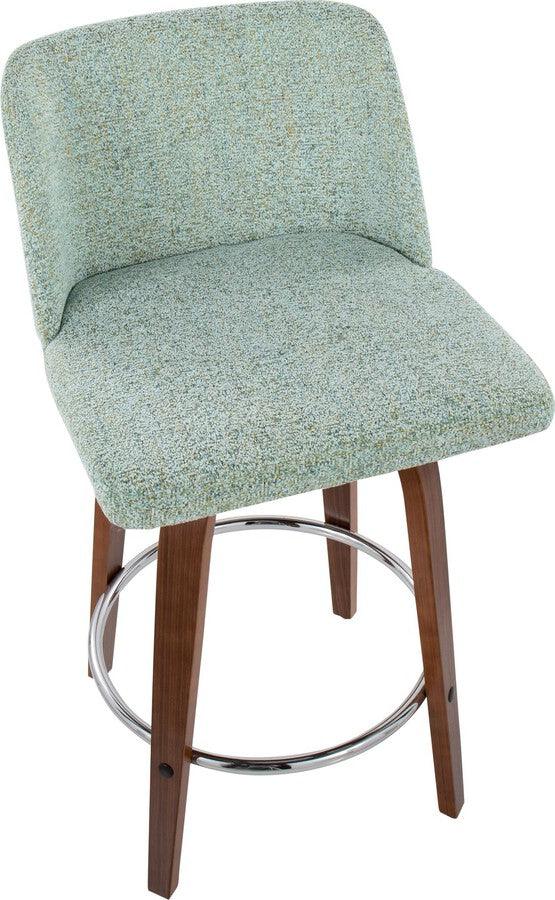 Lumisource Barstools - Toriano Fixed-Height Counter Stool Walnut Wood & Light Green Fabric (Set of 2)