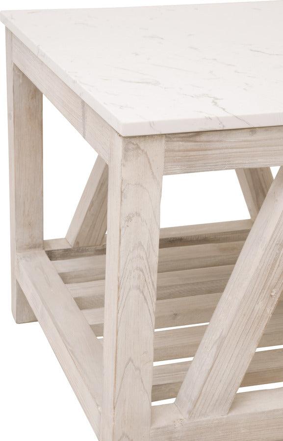 Essentials For Living Side & End Tables - Spruce End Table White Wash Pine & White Quartz