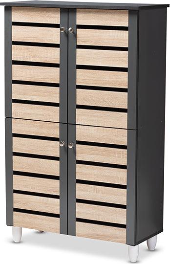 Wholesale Interiors Shoe Storage - Gisela Modern and Contemporary Two-Tone Oak and Dark Gray 4-Door Shoe Storage Cabinet