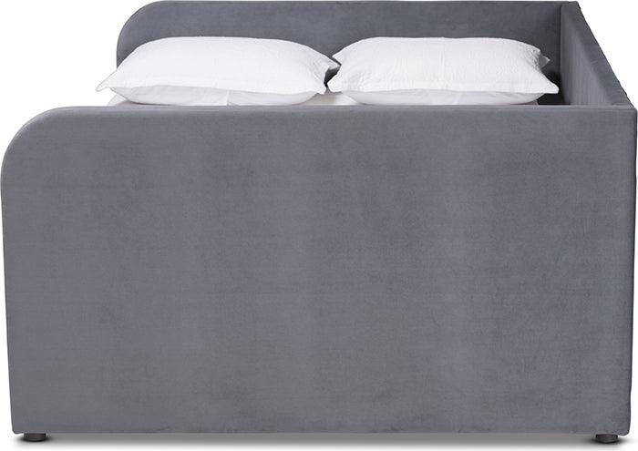 Wholesale Interiors Daybeds - Basanti Grey Velvet Fabric Upholstered Full Size 2-Drawer Daybed