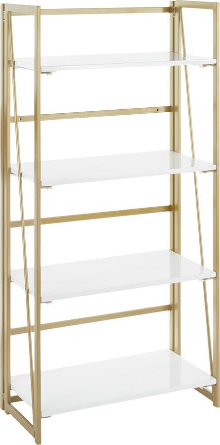 Lumisource Shelves - Folia Contemporary Bookcase in Gold Metal and White Wood