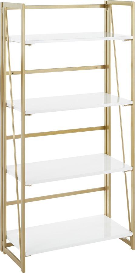 Lumisource Shelves - Folia Contemporary Bookcase in Gold Metal and White Wood