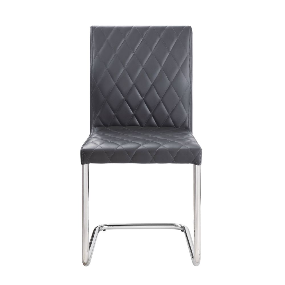 ACME Dining Chairs - ACME Ansonia Side Chair (Set-2), Gray PU & Chrome