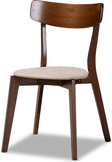 Wholesale Interiors Dining Chairs - Iora Mid-Century Modern Beige Fabric and Walnut Brown Wood 4-Piece Dining Chair Set