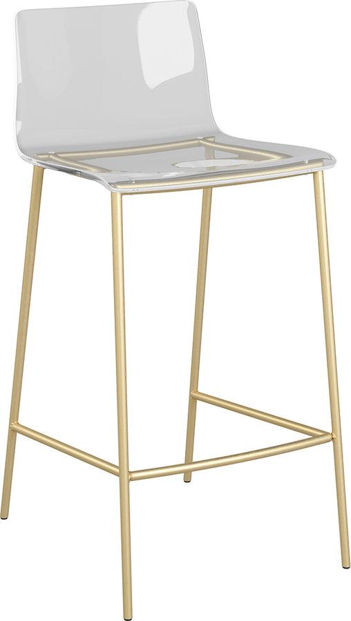 Euro Style Barstools - Cilla Counter Stool in Clear with Matte Brushed Gold Legs - Set of 2