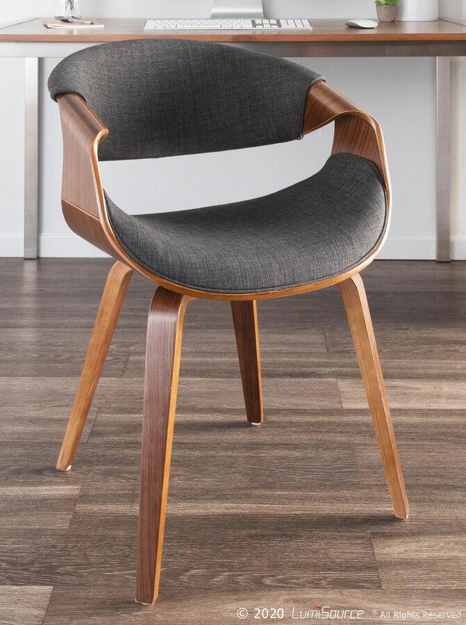 Lumisource Dining Chairs - Curvo Mid-Century Modern Dining/Accent Chair in Walnut and Charcoal Fabric