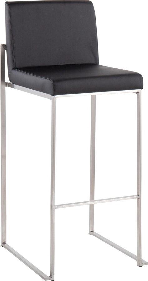 Lumisource Barstools - Fuji High Back Barstool In Stainless Steel & Black Faux Leather (Set of 2)