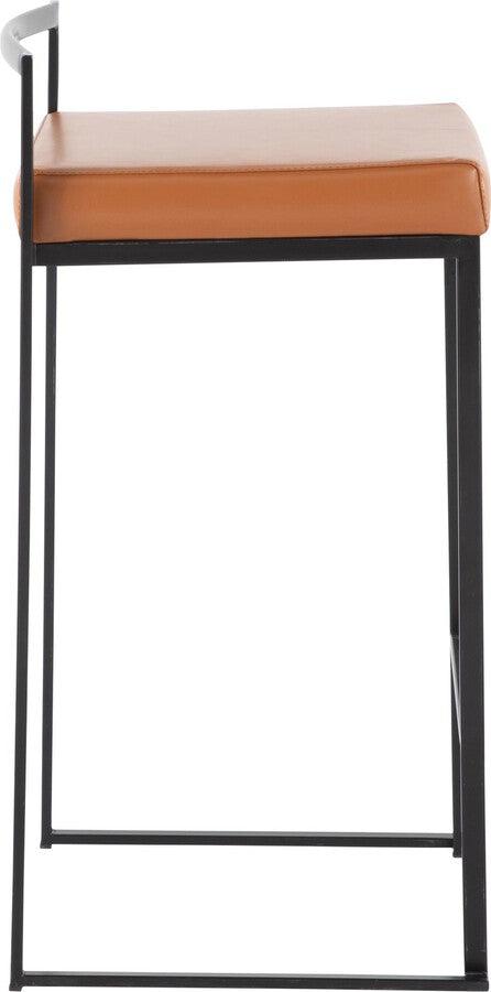 Lumisource Barstools - Fuji Contemporary Stackable Counter Stool in Black with Camel Faux Leather Cushion - Set of 2