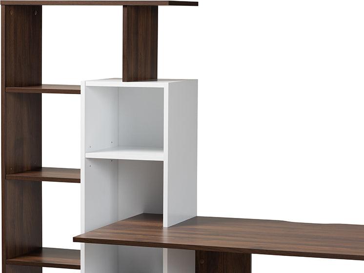 Wholesale Interiors Desks - Rowan Modern Two-Tone White and Walnut Brown Finished Wood Storage Computer Desk with Shelves