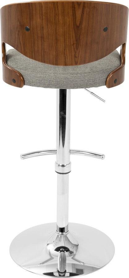 Lumisource Barstools - Pino Adjustable Barstool With Swivel In Chrome, Walnut Wood & Grey Fabric (Set of 2)