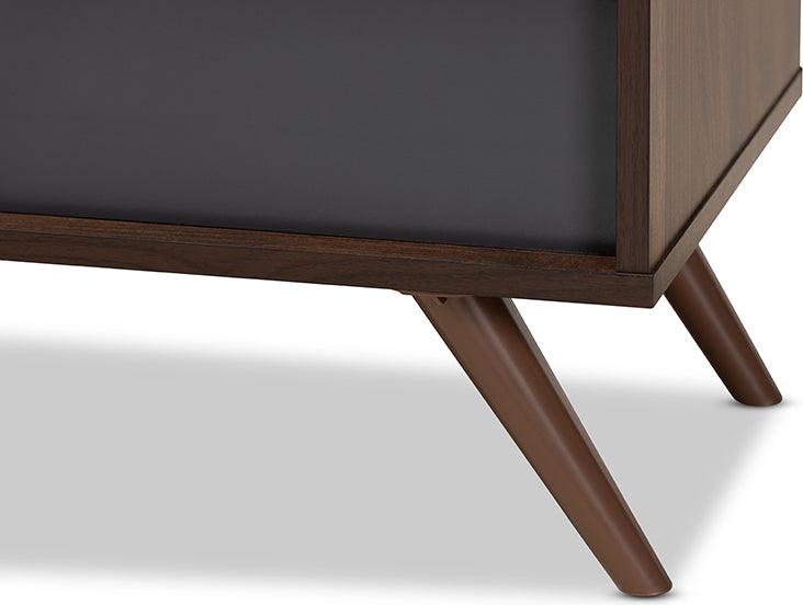 Wholesale Interiors TV & Media Units - Naoki Two-Tone Grey and Walnut Finished Wood TV Stand with Drop-Down Compartments