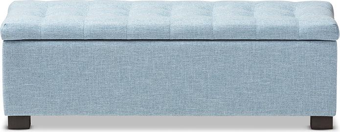 Wholesale Interiors Benches - Roanoke Light Blue Fabric Upholstered Grid-Tufting Storage Ottoman Bench