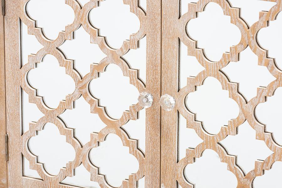 Wholesale Interiors Buffets & Cabinets - Leah Glam Farmhouse Rustic Oak Brown Mirrored 1-Drawer Quatrefoil Storage Cabinet