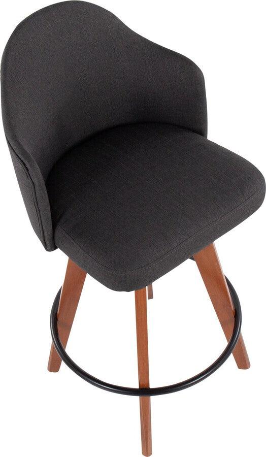Lumisource Barstools - Ahoy Counter Stool With Walnut Bamboo Legs & Round Black Metal Footrest With Charcoal (Set of 2)