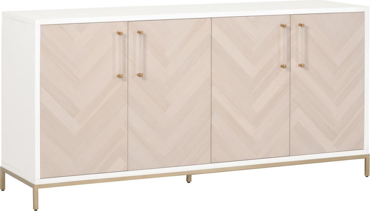 Essentials For Living TV & Media Units - Nouveau Media Sideboard Herringbone Wash, Matte White, Brushed Brass