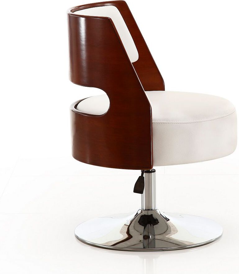 Manhattan Comfort Accent Chairs - Salon White & Polished Chrome Faux Leather Adjustable Height Swivel Accent Chair (Set of 2)