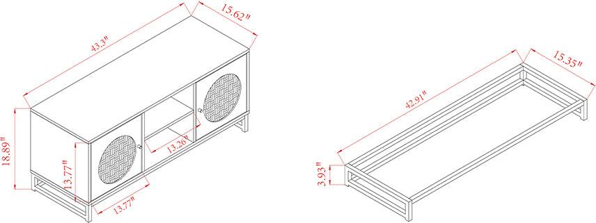 Wholesale Interiors TV & Media Units - Ardon Bohemian Light Brown Wood and Black Metal 2-Door TV Stand with Natural Rattan