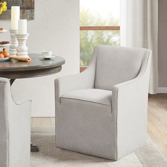 Olliix.com Dining Chairs - Slipcover Dining Arm Chair with Casters Grey