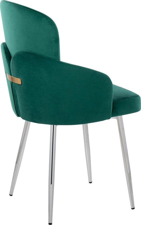 Lumisource Dining Chairs - Dahlia Contemporary Dining Chair In Chrome Metal & Green Velvet With Gold Accent (Set of 2)
