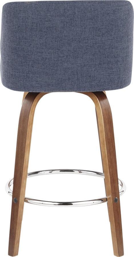 Lumisource Barstools - Toriano Mid-Century Counter Stool Walnut and Blue Fabric - Set of 2