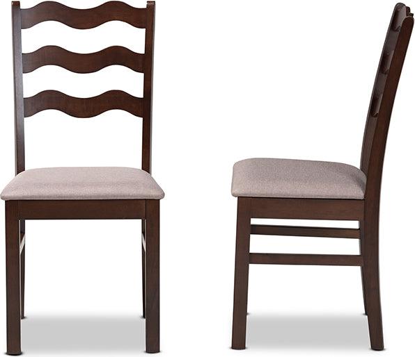 Wholesale Interiors Dining Chairs - Amara Mid-Century Modern Warm Grey Fabric and Dark Brown Finished Wood 2-Piece Dining Chair Set