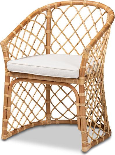 Wholesale Interiors Dining Chairs - Orchard Modern Bohemian White Fabric Upholstered and Natural Brown Rattan Dining Chair