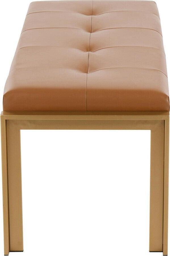 Lumisource Benches - Fuji Contemporary Bench In Gold Metal & Camel Faux Leather