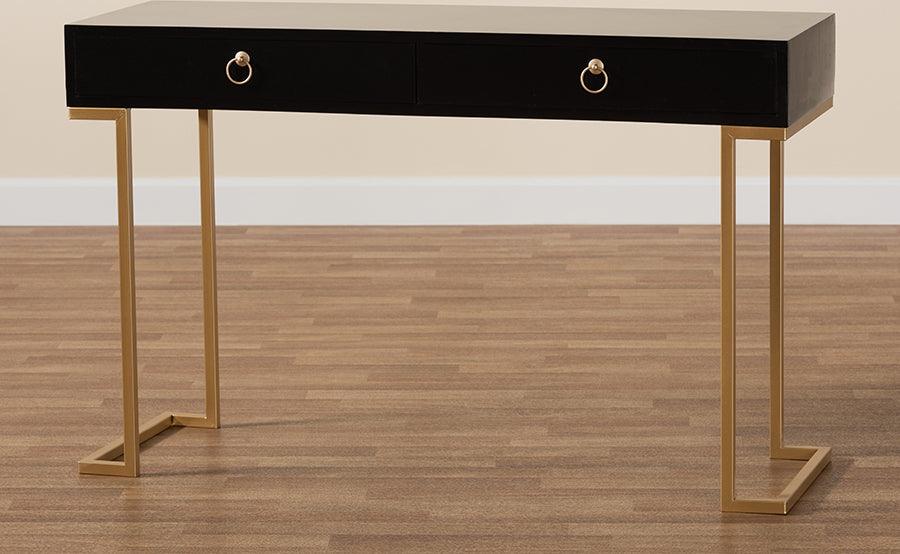 Wholesale Interiors Consoles - Beagan Modern and Contemporary Black Finished Wood and Gold Metal 2-Drawer Console Table